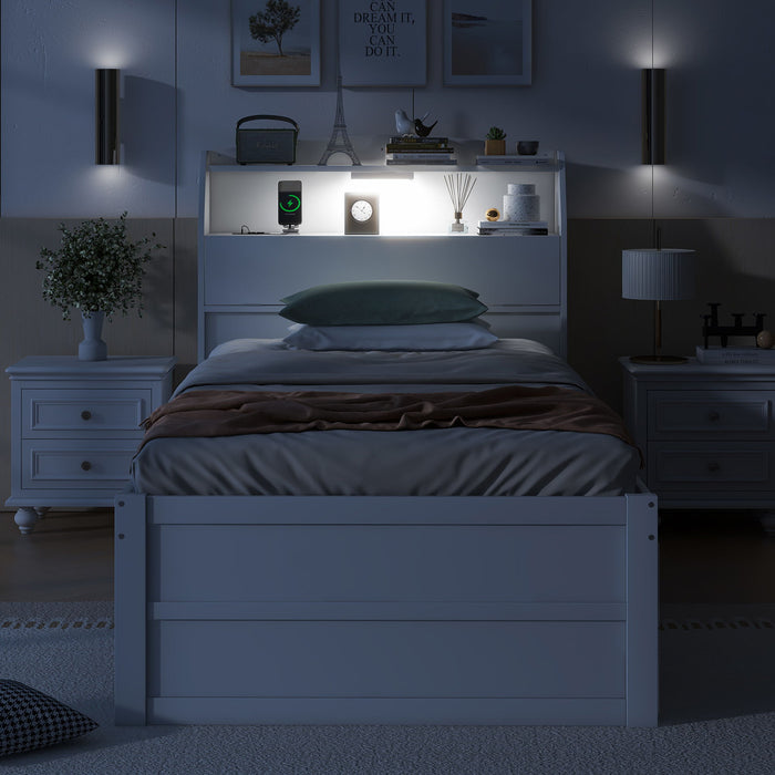 LED Platform Bed With Trundle With Storage Headboard With Drawers
