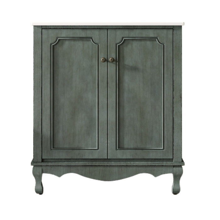 Vintage Bathroom Vanity With Ceramic Sink, Adjustable Shelves
