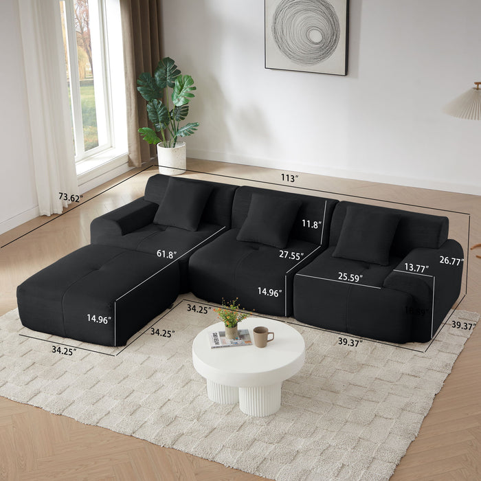 L Shaped Modular Sectional Sofa Corduroy And Movable Ottoman