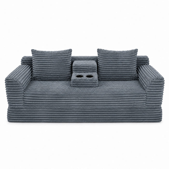 Soft Striped Convertible Sofa Bed, Dual Use Lounge Couch With Cup Holders And Pillows