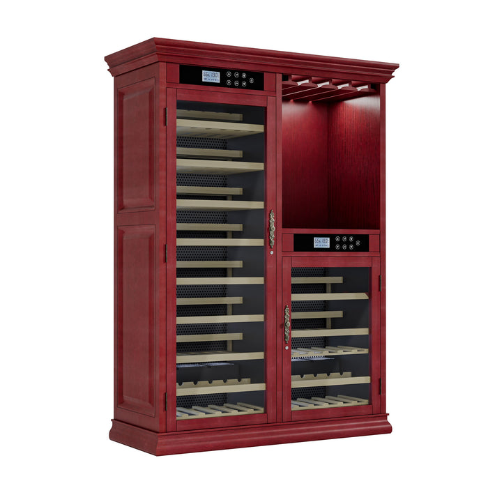 Wine Cooler With Dual Zone Temperature Control, Vacuum Insulated Door, LED Lighting, 158 Bottle Capacity - Cherry