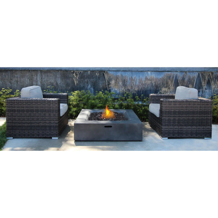 Rattan Wicker Patio Set With Cushions And Concrete Fire Pit
