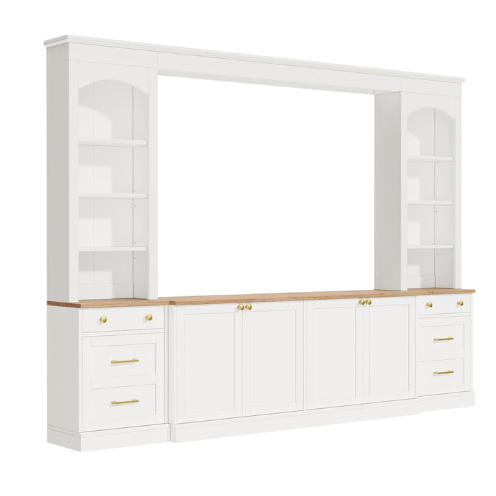 Arched Entertainment Center Wall Unit With Bookshelf, Retro Large TV Stand