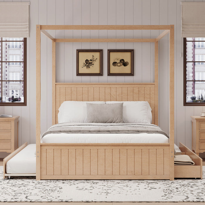 Canopy Platform Bed With Trundle And 3 Storage Drawers