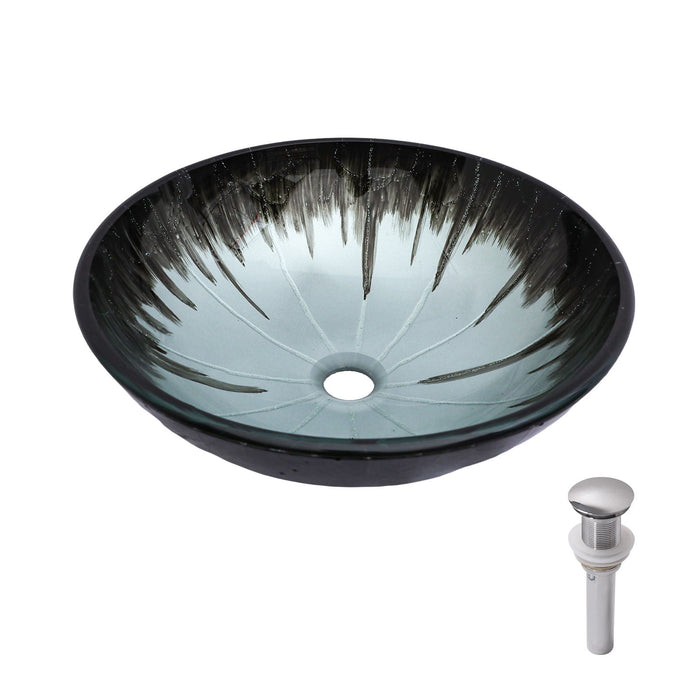 Crackle Vessel Sink With Pop Up Drain, Oval Bathroom Basin - Gray