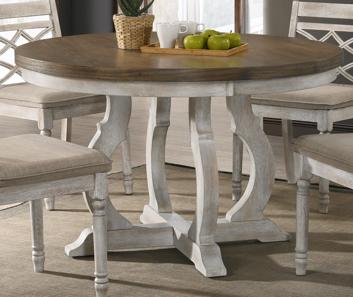Popea Table Havanna - Wide Vintage Round Dining Table With Off White Colored Base ...