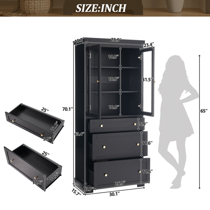Freestanding Tall Bathroom Cabinet With Adjustable Shelves, Drawers, Soft Close Glass Doors