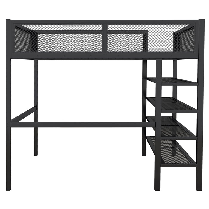 Loft Bed With 4 Tier Shelves And Storage