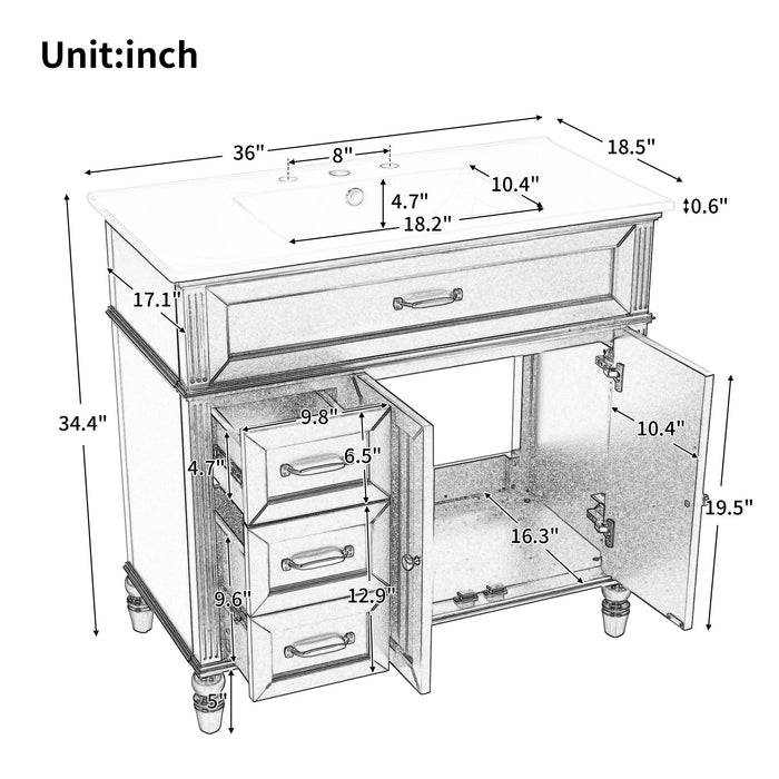 36" Bathroom Vanity With Sink, Freestanding Cabinet With Drawers, 2 Package - Black