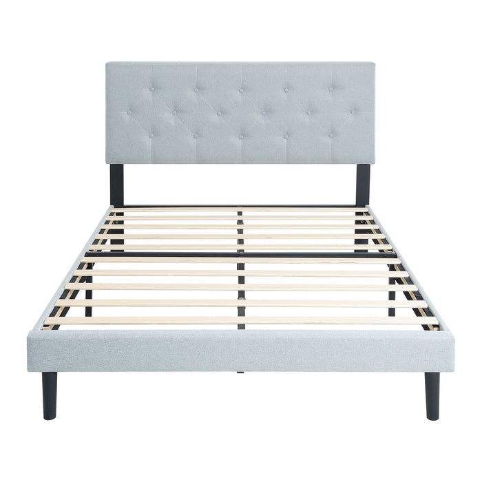 Modern Upholstered Platform Bed Frame With Button Tufted Linen Fabric Headboard