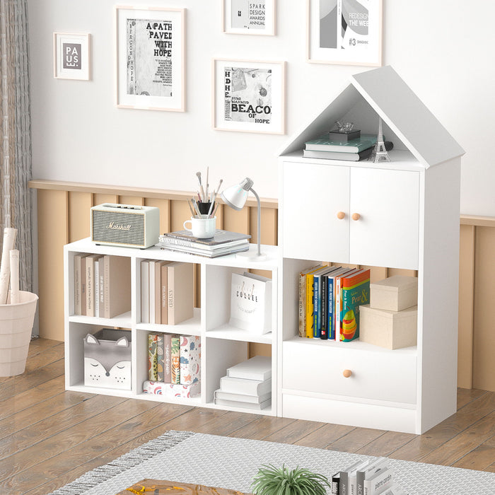 Versatile Children's Bookshelf With House Shaped Design, Multi Functional Storage