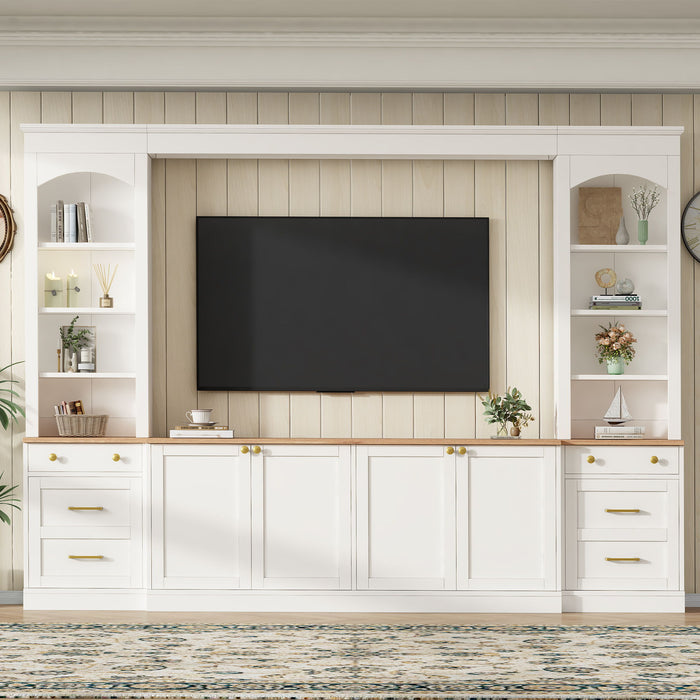 Arched Entertainment Center Wall Unit With Bookshelf, Retro Large TV Stand