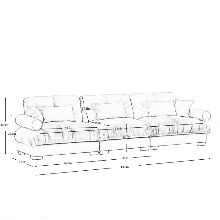Modern Velvet Sofa With Bolstered Armrests And Pillows