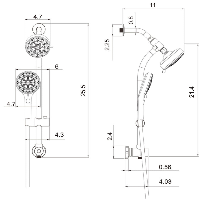 Multi Function Dual Shower Head System With 4.7" Rain Showerhead And Adjustable Slide Bar In - Brushed Nickel