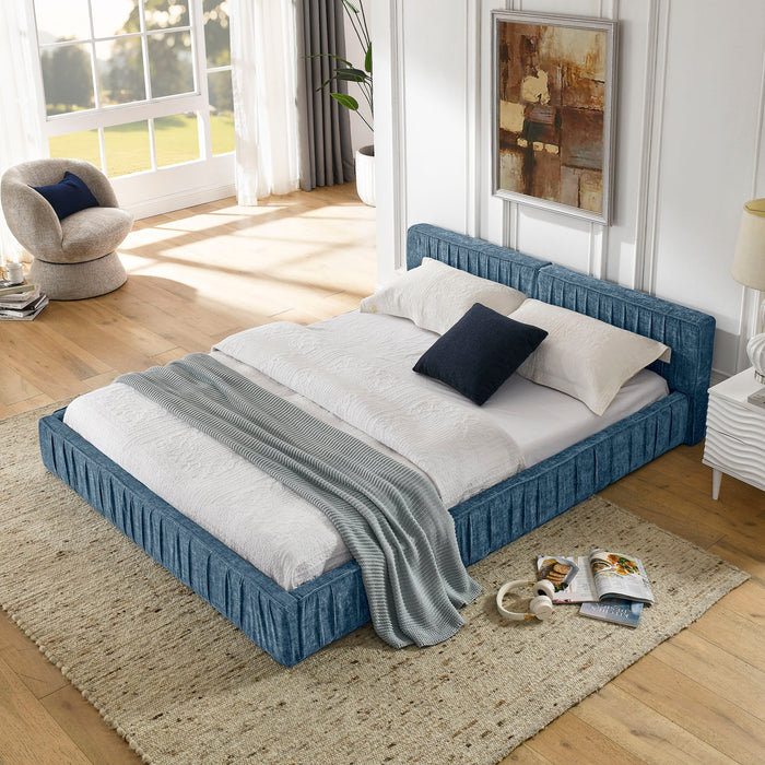 Modern Upholstered Platform Bed Frame With Pleated Design