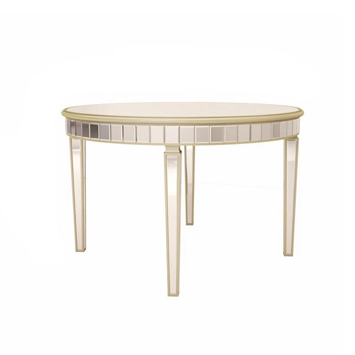 Round Glass Dining Table With Mirror Top - Silver