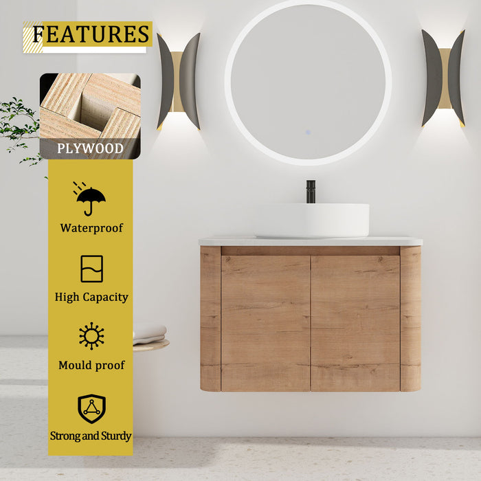 Wall Mounted Bathroom Vanity & Art Sink & 1 Soft Close Door