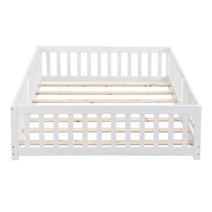 Solid Wood Floor Bed With Door And Fence For Children