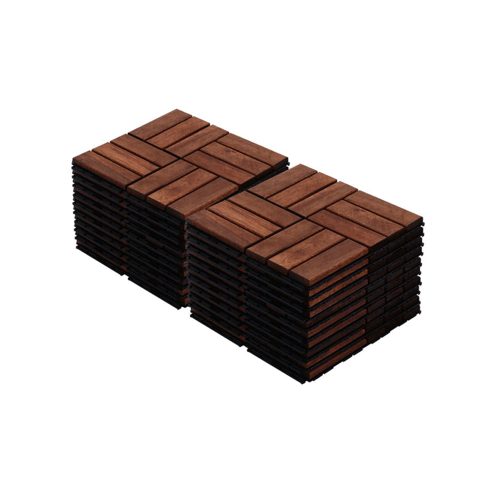 Acacia Wood Interlocking Deck Tiles Checker Pattern For Outdoor Flooring