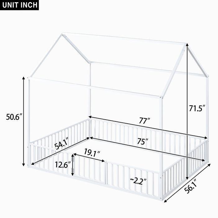 Metal House Bed With Fence And Door