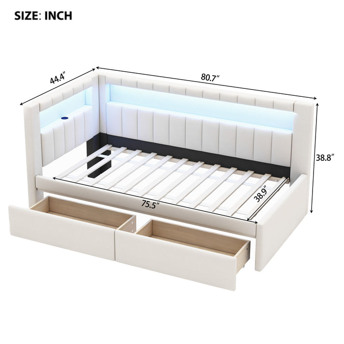 Upholstered Platform Bed With USB Ports And LED Belt