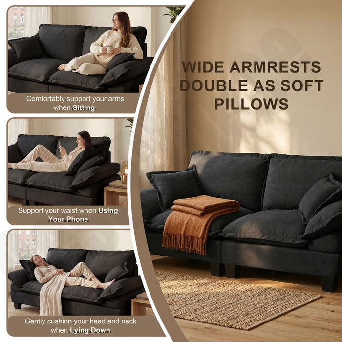 Modular Sectional Sofa With Movable Ottoman & Pillows
