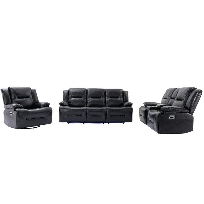 Home Theater Recliner Set Manual Recliner Chair With A LED Light Strip Two Built-In Cup Holders For Living Room