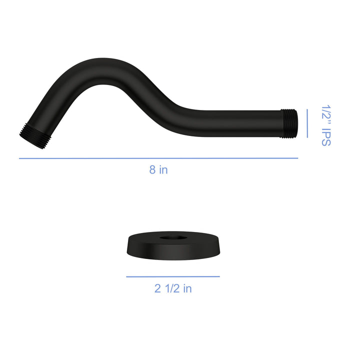 8" Shower Arm With Flange, Adjustable Angles - Matte Black