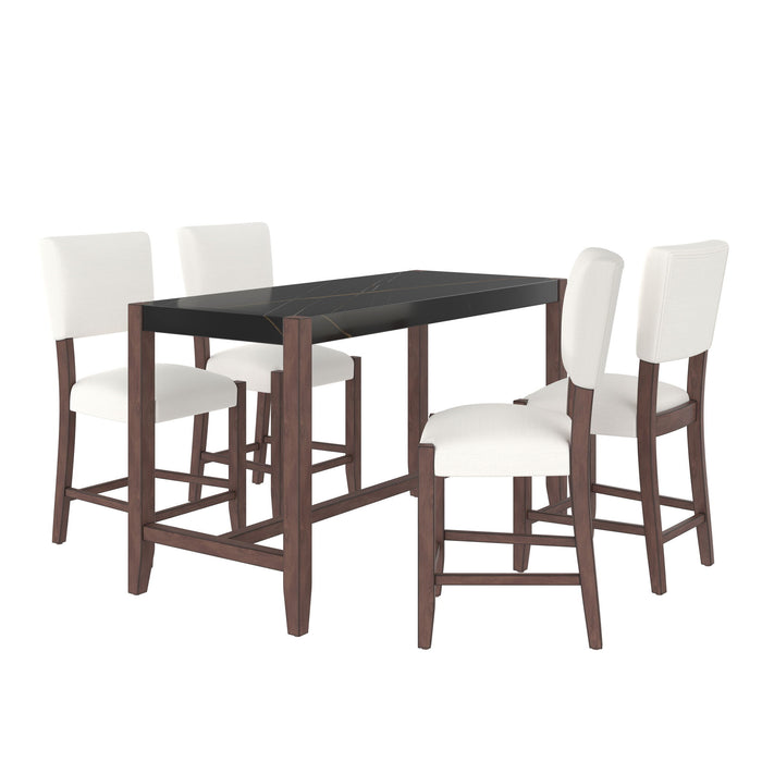 5 Piece Counter Height Dining Set, Bar Table With 4 Upholstered Chairs
