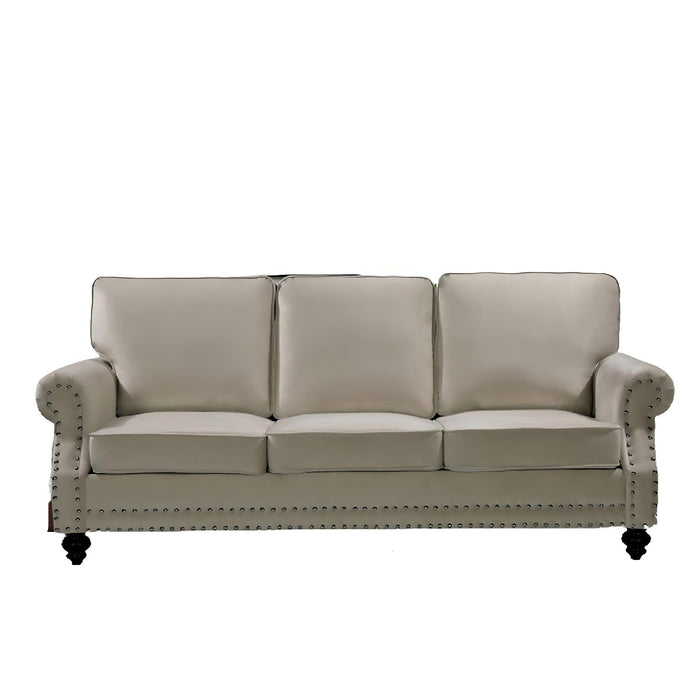 3 Seater Sofa With Nailhead Trim And Turned Legs For Living Room