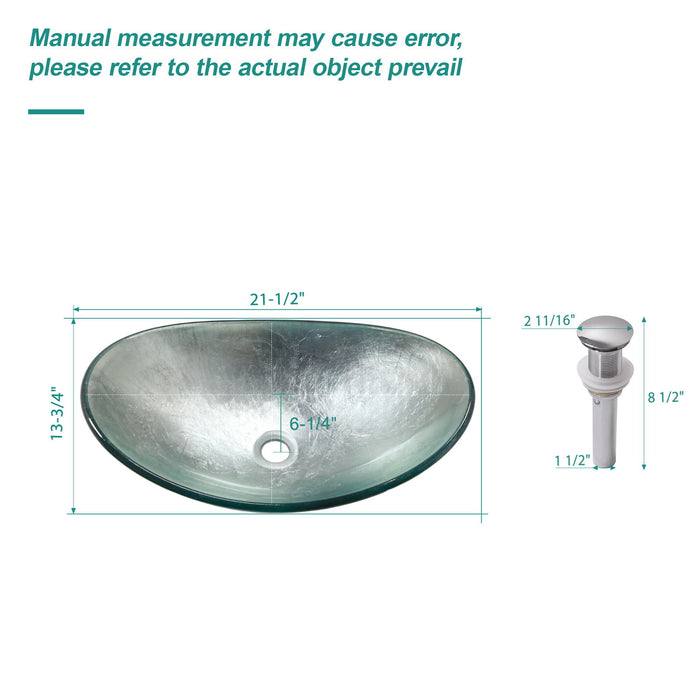 Tempered Glass Vessel Sink With Boat Shape Pop-Up Drain