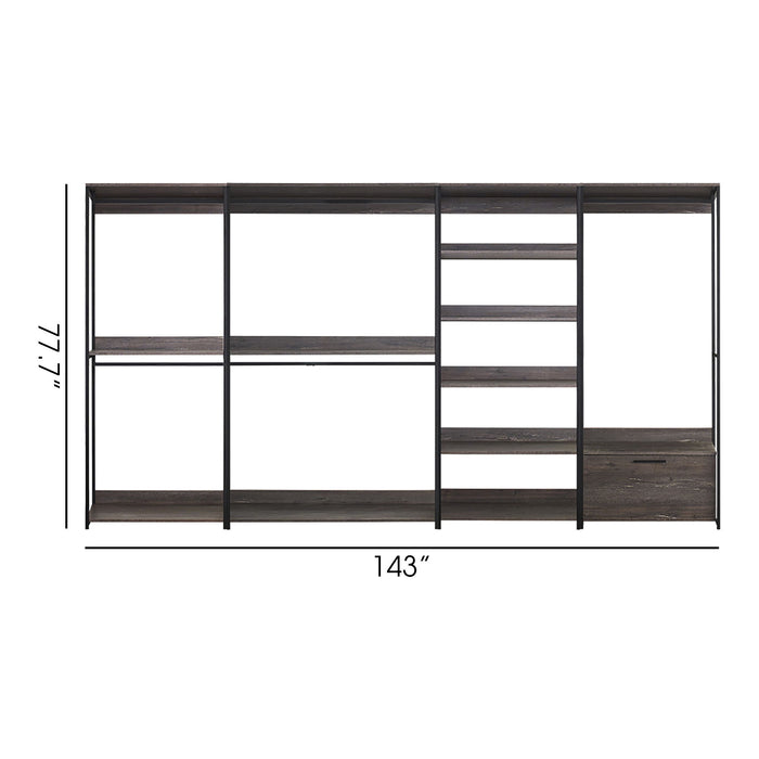Monica - Wood Walk In Closet System Melamine 143" Modular Storage - Rustic