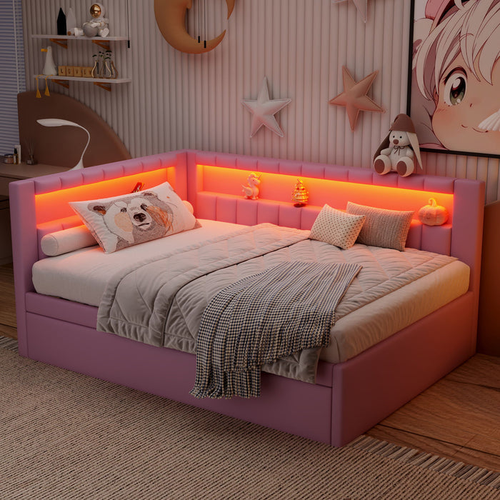 Upholstered Platform Bed With USB Ports And LED Belt