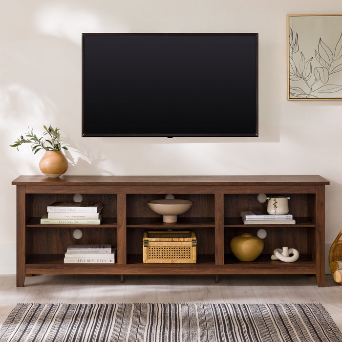 Modern 3 Shelf Open Storage 70" TV Stand For 80" TVs - Rustic Oak