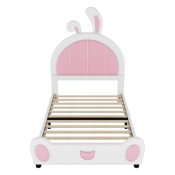 Upholstered Platform Bed With Rabbit Shaped Headboard