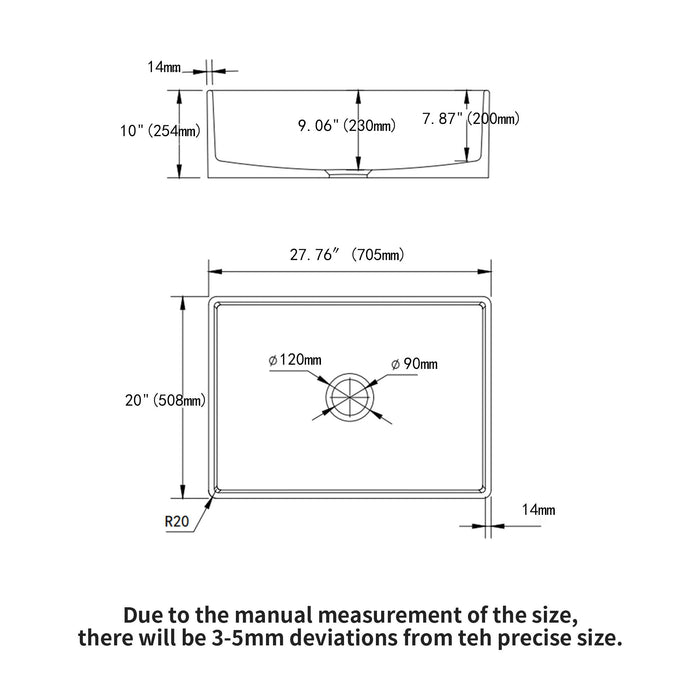 Elegant Farmhouse Apron Front Ceramic Single Bowl, Kitchen Basin