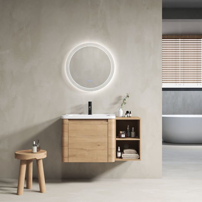 Wall Mounted Bathroom Vanity & Sink, Storage Shelves & Soft Close Door