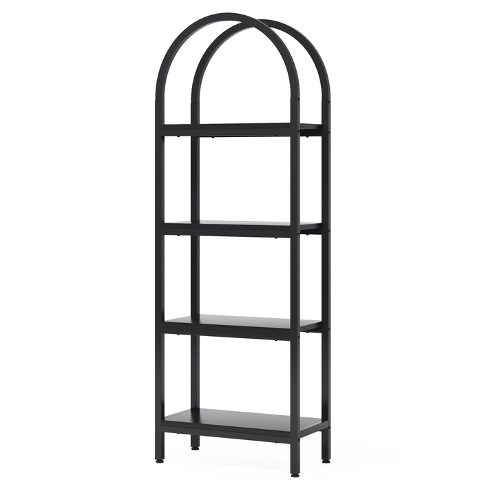 Tall 4 Tier Arched Open Bookshelf Storage Rack - Black