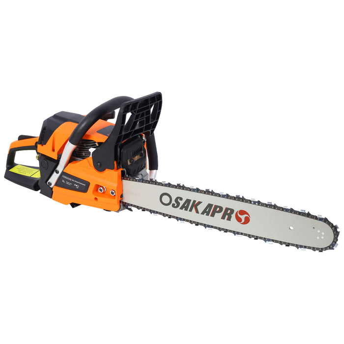 62Cc Gas Powered Chainsaw 2 Cycle Handheld Cordless Chain Saw Aluminium 18" And 20" Guide Bar - Orange