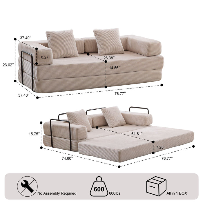 Floor Couch, Convertible Floor Sofa Bed With Pillow Back Support Armrest