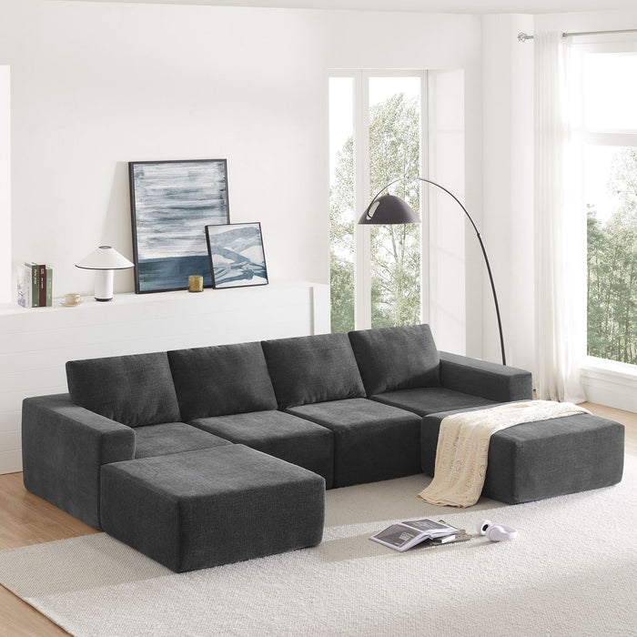 Modular U Shaped Sectional With Ottomans, Luxury Cloud Floor Couch With Deep Seat Fully Compressed Upholstered Sofa