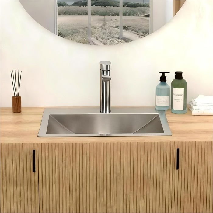 21 X 17" Drop In Bathroom Sink With Pop Up Drain, Stainless Steel Su304, Durable & Rust Resistant, Easy Installation - Brushed Nickel