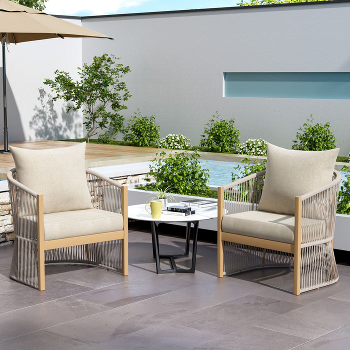 Modern Curved Aluminum Lounge Chair With Stylish Rope Weave Design And Cushioned Comfort For Outdoor