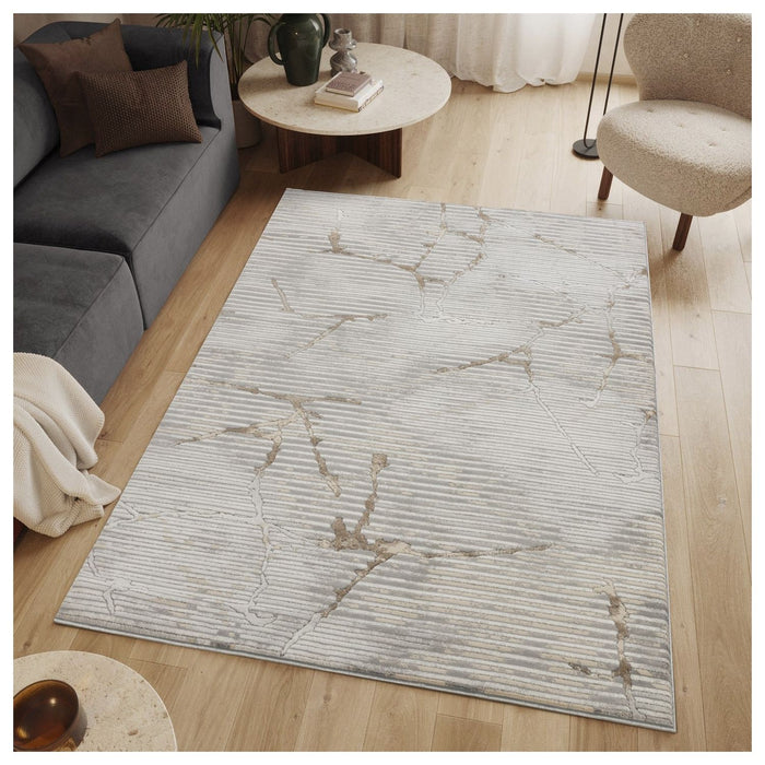Geometrix - 5'3" X 7'3" Area Rug With Geometric, 3D Effect - Ivory / Gray