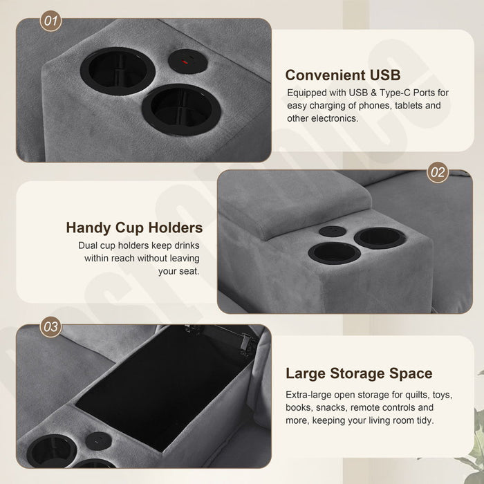 Modular Cloud Couch Sofa With Cup Holders & Storage, USB Port