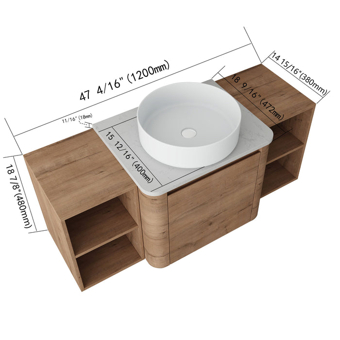 Wall Mounted Bathroom Vanity With Art Sink, 2 Storage Shelves, Soft Close Door