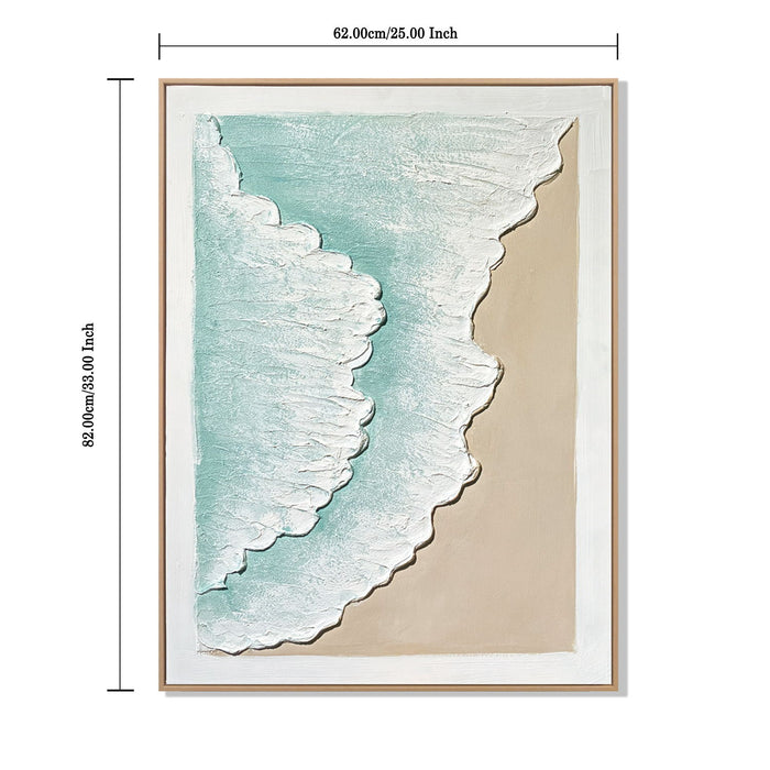 Framed Ocean Wave Wall Art, Textured Canvas Painting, Beach Decor For Living Room (Set of 2) - Aqua Blue