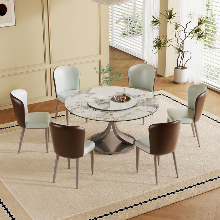 Modern Round Dining Table With 360° Rotating Lazy Susan Scratch & Chairs