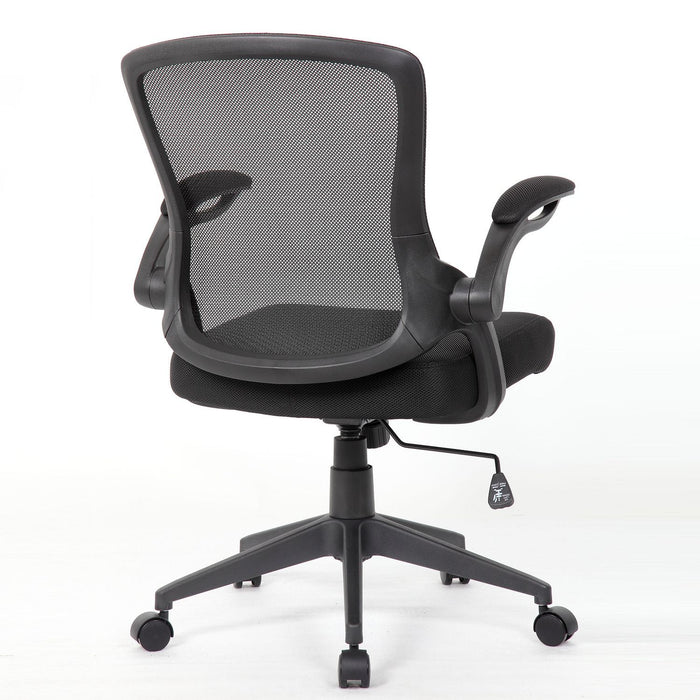 Office Chair & Mid Back Design, Adjustable Height And Foldable Armrests - Black