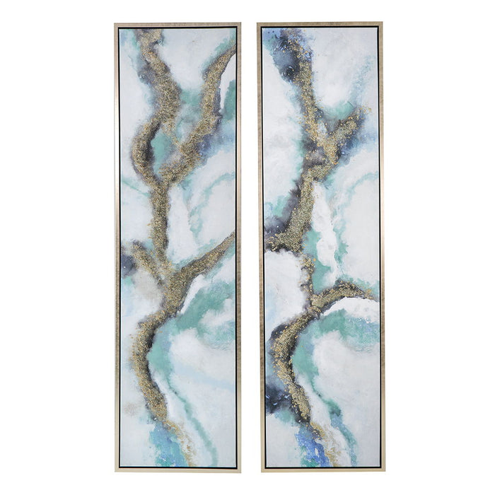 Elongated Modern Abstract Oil Painting, Rectangle Framed Wall Art (Set of 2) - Multicolor